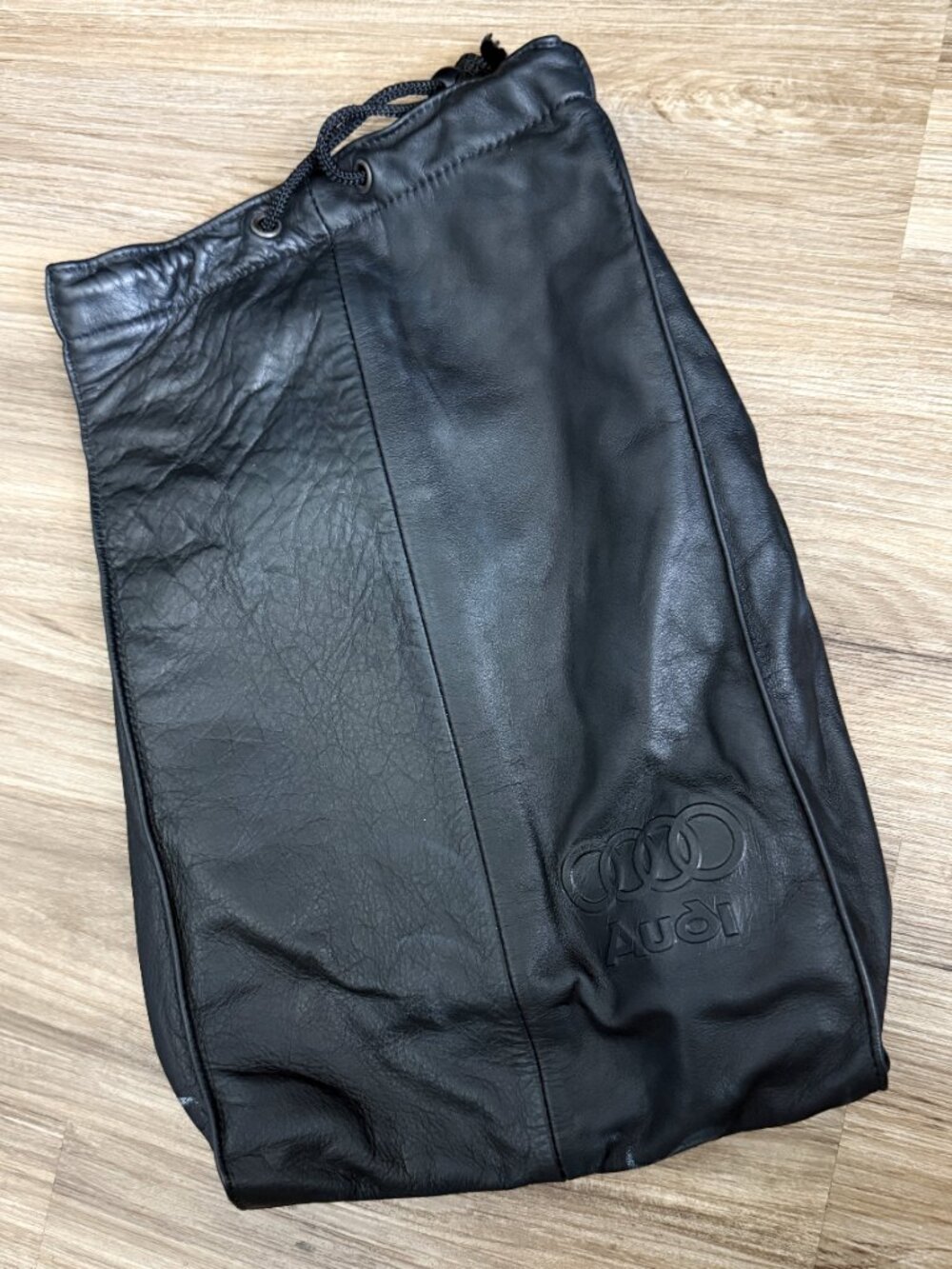 AUDI Drawstring black leather bag